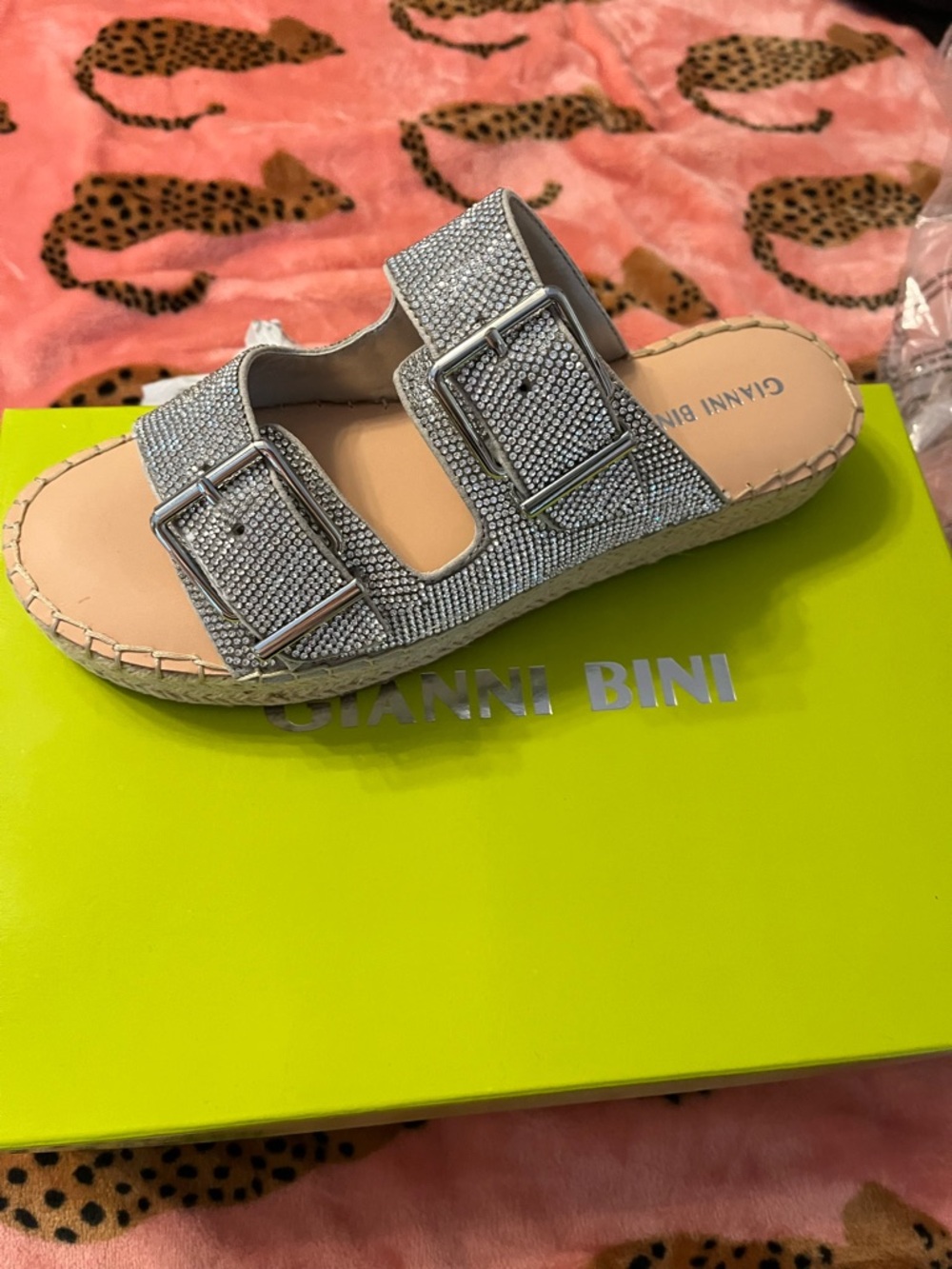 Gianni Bini Silver Glitter Double-Buckle Espadrille Slide